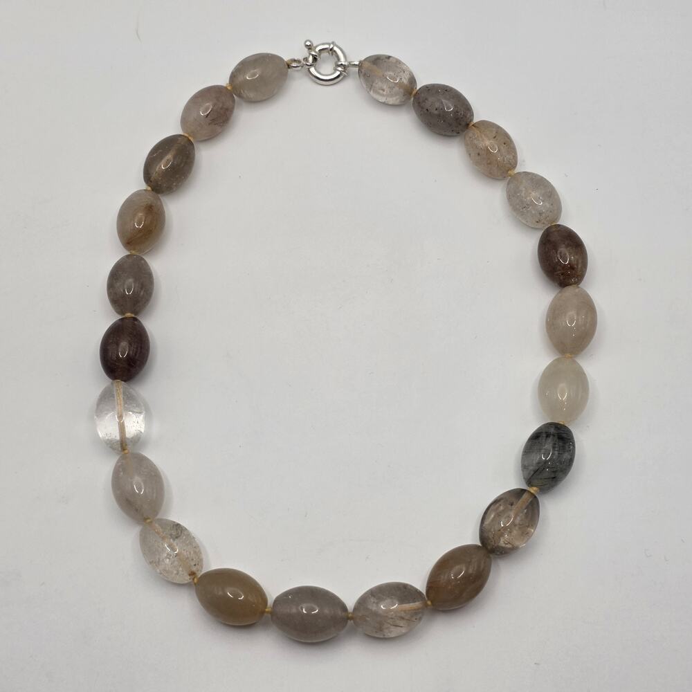 Beautiful Natural Rutilated Quartz 12-13mm Egg Bead Necklace 925 Sterling